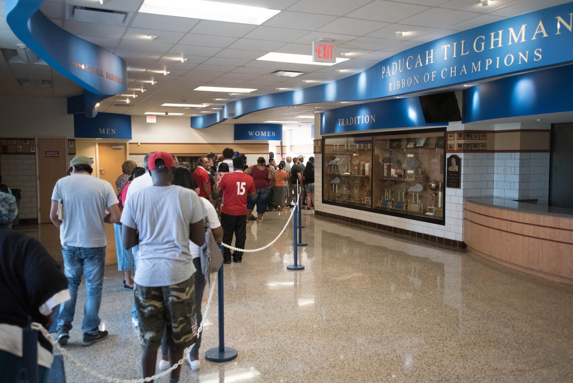 Western Kentucky residents line up to receive no-cost medical, dental and optical care at Paducah Tilghman High School in Paducah, Ky., July 23, 2016. The services are being offered by members of the Air National Guard and U.S. Navy Reserve from July 18 to 27 as part of a program called Bluegrass Medical Innovative Readiness Training. 
The Kentucky Air National Guard is serving as the lead unit for the program, which is a partnership between the U.S. Department of Defense and the Delta Regional Authority. (U.S. Air National Guard photo by Master Sgt. Phil Speck)