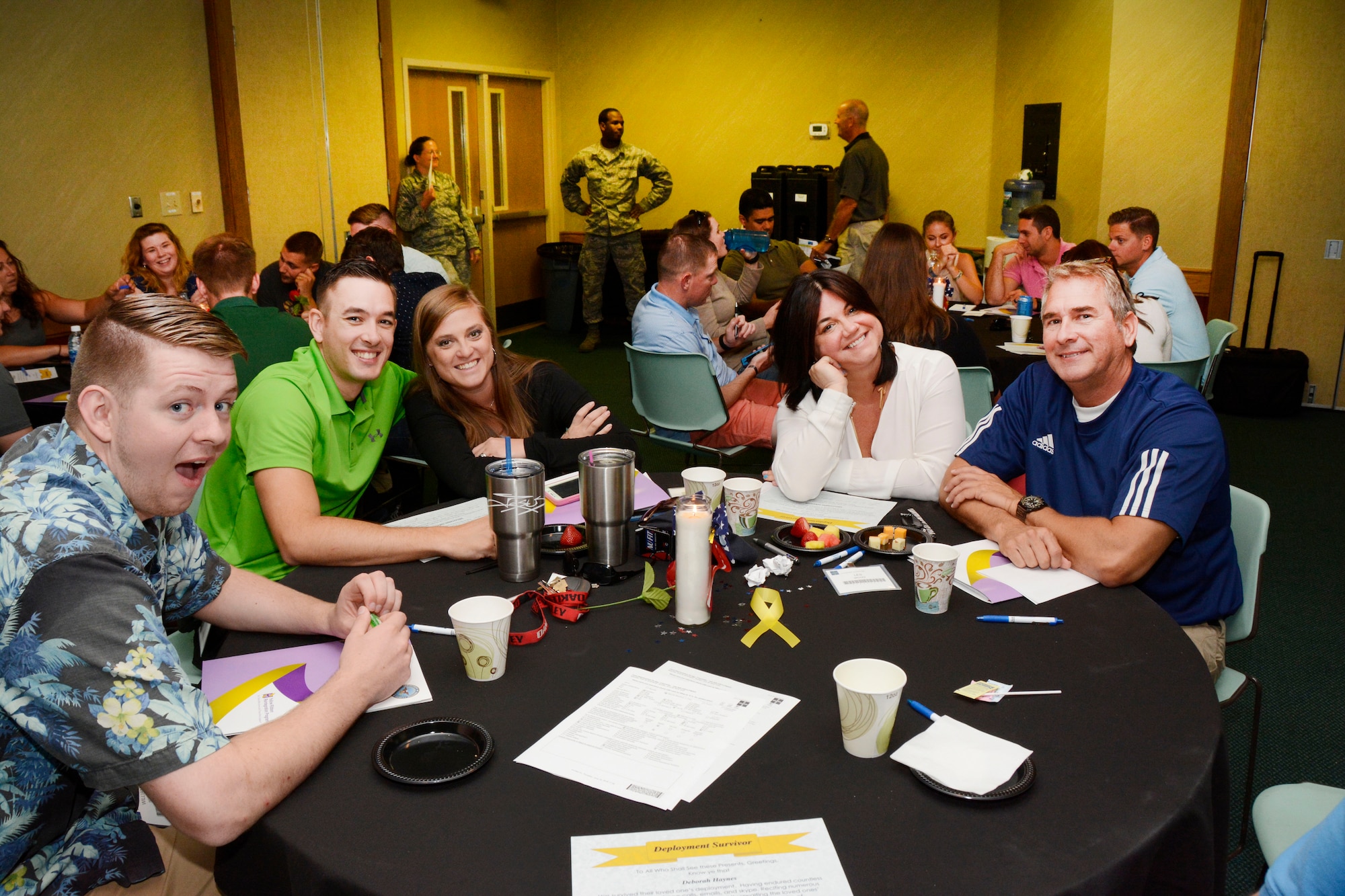 U.S. Air Force Airmen and their families came together to attend a post deployment Yellow Ribbon event held at Lake Junaluska, N.C., June 26 2016. During the two-day event, Airmen and Soldiers were able to enjoy the beauty of Lake Junaluska and participate in informational briefings and breakout sessions with other military families, sharing tips on how they handled different situations during their loved ones deployment. The North Carolina Air National Guard’s Yellow Ribbon Program serves as a series of stepping stones to help reunite families and reacclimatize Airmen and Soldiers back to the civilian world after deployments. Events are held 30 days prior to a deploying unit and then at 30, 60, and 90 day intervals following the member’s return. (U.S. Air National Guard photo by Master Sgt. Patricia F. Moran/Released)