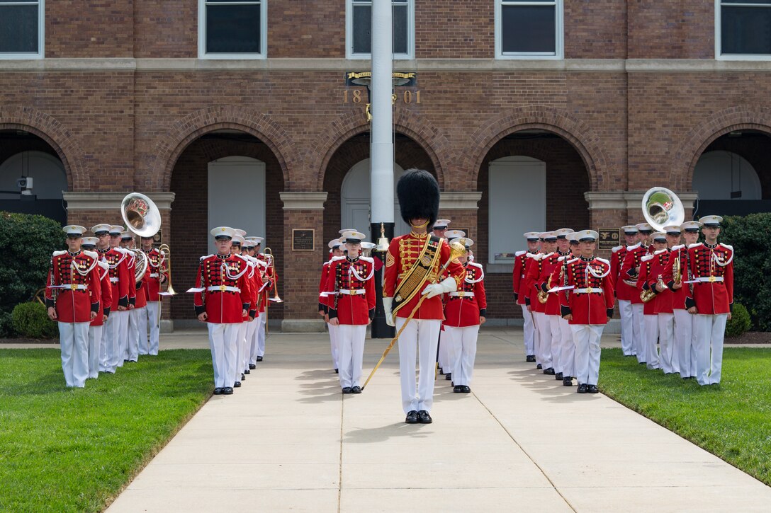 The U.S. Marine Band performed during a ship naming ceremony in honor of Medal of Honor recipient Col. Harvey C. Barnum Jr. on July 28, 2016, at Marine Barracks Washington D.C. (U.S. Marine Corps photo by Staff Sgt. Brian Rust/released.)