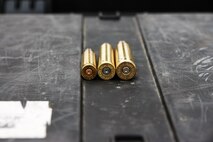 Marine Corps Systems Command’s Infantry Weapons Systems conducted a market research caliber study July 13, at Fort A.P. Hill, Va., to inform Marine Corps acquisition leaders about future Marine sniper weapon system requirements. During the study, IWS collected ballistic data on three different caliber bullets (from left)—the 7.62mm NATO, .300 Winchester Magnum,  and .338 Lapua Magnum—fired by Marine Corps snipers using different rifles at distances ranging from 900 to 1,500 meters to target. (U.S. Marine Corps photo by Ashley Calingo) 