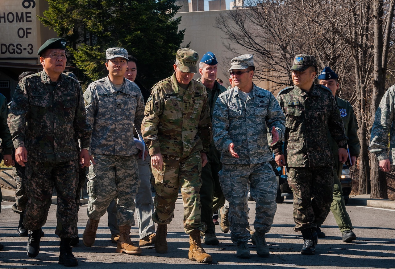 Army Gen. Curtis M. Scaparrotti, commander of U.S. Forces Korea, tours Osan Air Base, South Korea, March 11, 2016. The general discussed his experiences commanding forces in Korea and Europe during a presentation to the Aspen Security Forum in Colorado, July 28, 2016. Air Force photo by Staff Sgt. Nick Wilson