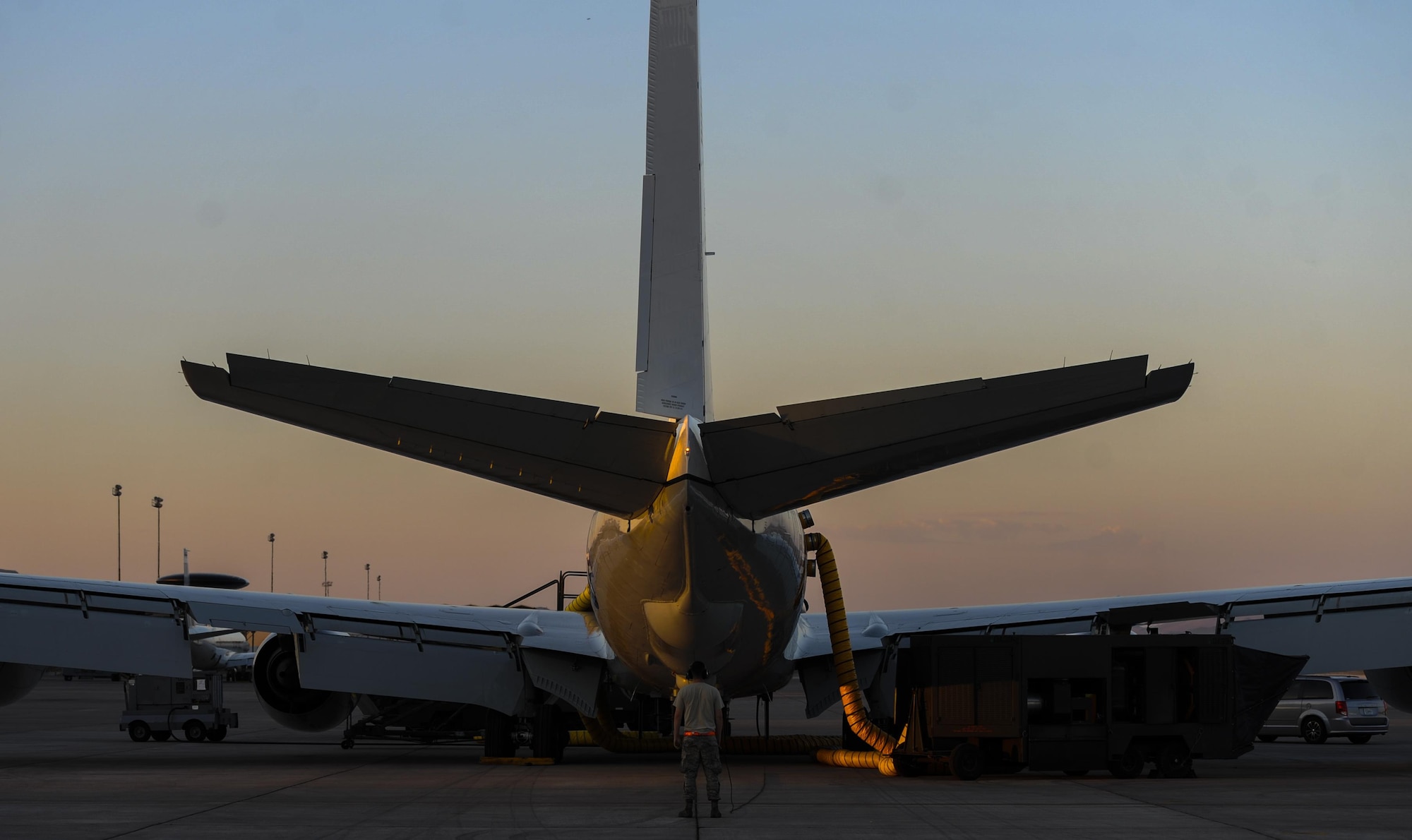 An RC-135, assigned to the 38th Reconnaissance Squadron Offutt Air Force Base, Neb., prepares for take-off during Red Flag 16-3 at Nellis Air Force Base, Nev., July 26, 2016. Red Flag provides an opportunity for aircrew and military aircraft to enhance their tactical operational skills alongside military aircraft from coalition forces. (U.S. Air Force photo by Airman 1st Class Kevin Tanenbaum/Released)