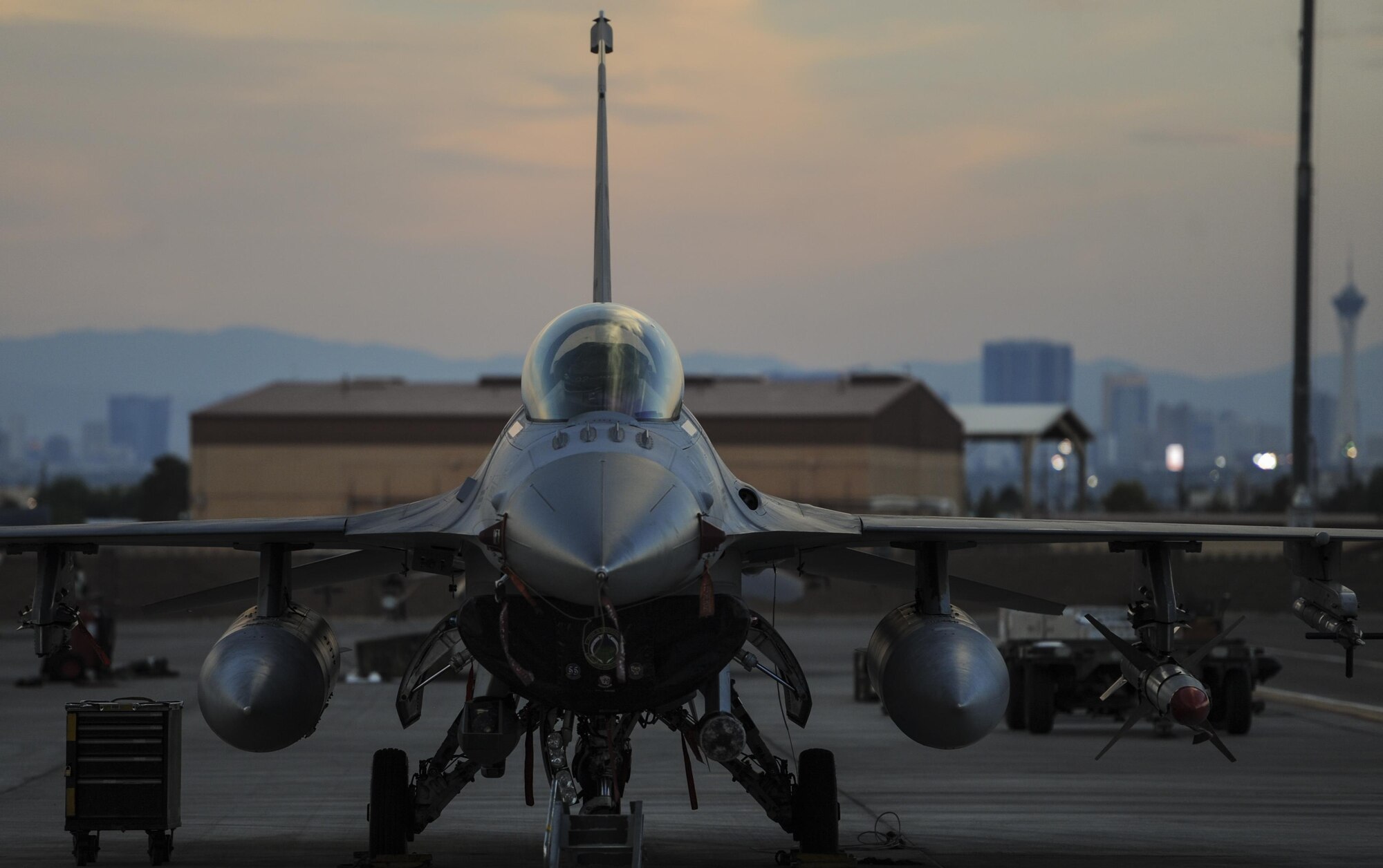 An F-16CJ, assigned to the 79th Fighter Squadron, Shaw Air Force Base, S.C., sits on the flightline during Red Flag 16-3 at Nellis Air Force Base, Nev., July 25, 2016. Red Flag was established in 1975 as one initiative of directed by General Robert J. Dixon, then commander of the Tactical Air Command, to better prepare U.S. forces for combat. (U.S. Air Force photo by Airman 1st Class Kevin Tanenbaum/Released)
