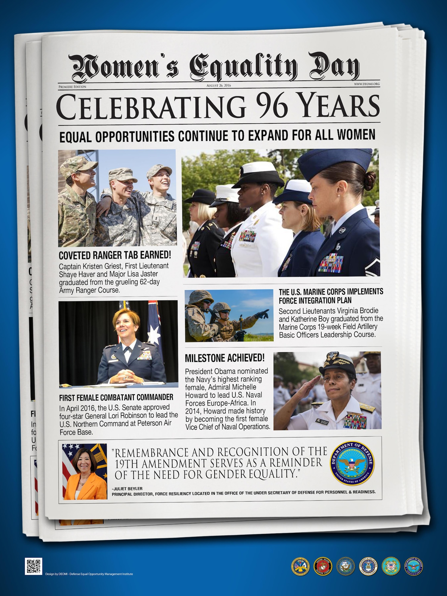 Wright-Patterson will celebrate Women’s Equality Day Aug. 26 with a special lunch at the Wright-Patt Club.  This year is the anniversary of the passage of the 19th amendment to the U.S. Constitution, marking the women’s suffrage movement’s greatest victory—women achieving full voting rights.