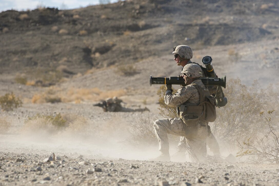 Lance Cpl. Skyler Schopf, team leader, 3rd Battalion, 4th Marines, 7th Marine Regiment, fires a M136 AT4 anti-tank weapon during a live-fire training exercise as part of Tactical Small-Unit Leadership Course aboard Marine Corps Air Ground Combat Center, Twentynine Palms, Calif., July 18, 2016. The purpose of the course was to focus on the training of small-unit leadership within “Darkside.” (Official Marine Corps photo by Lance Cpl. Dave Flores/Released)