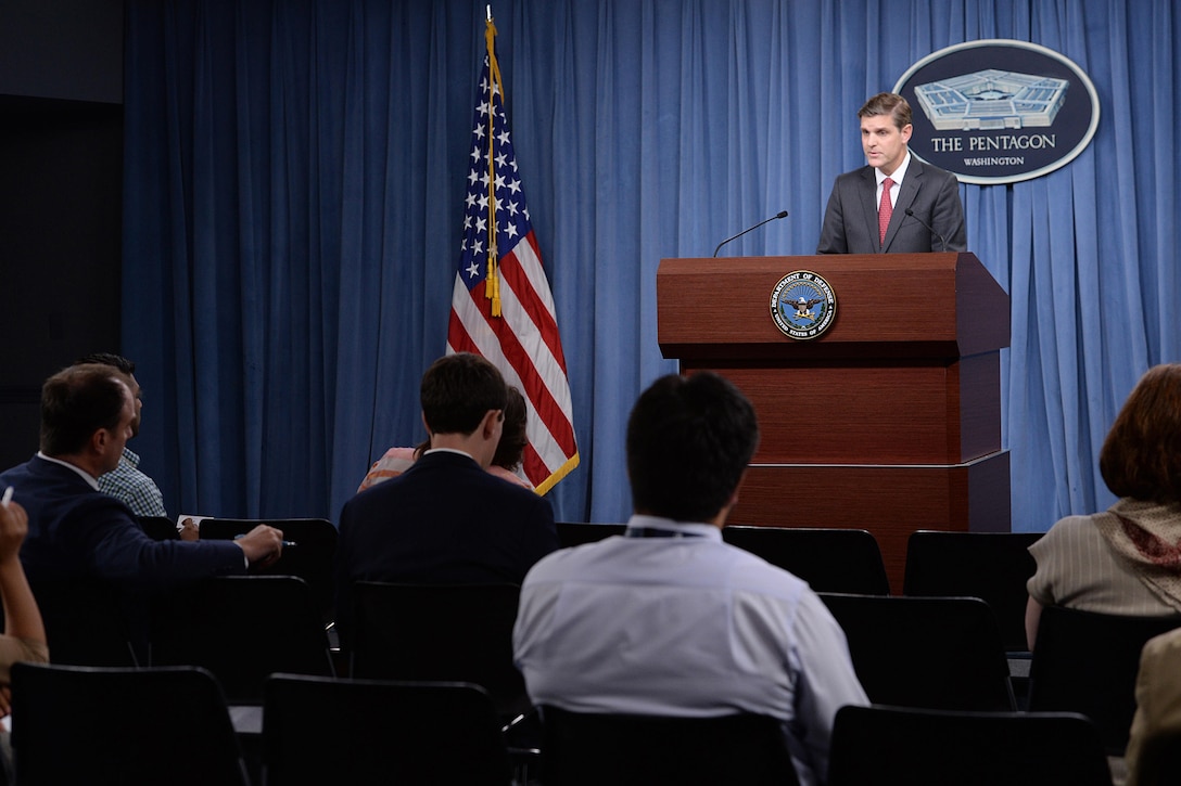 Pentagon Press Secretary Peter Cook briefs reporters at the Pentagon, July 29, 2016. DoD photo by Army Sgt. 1st Class Clydell Kinchen