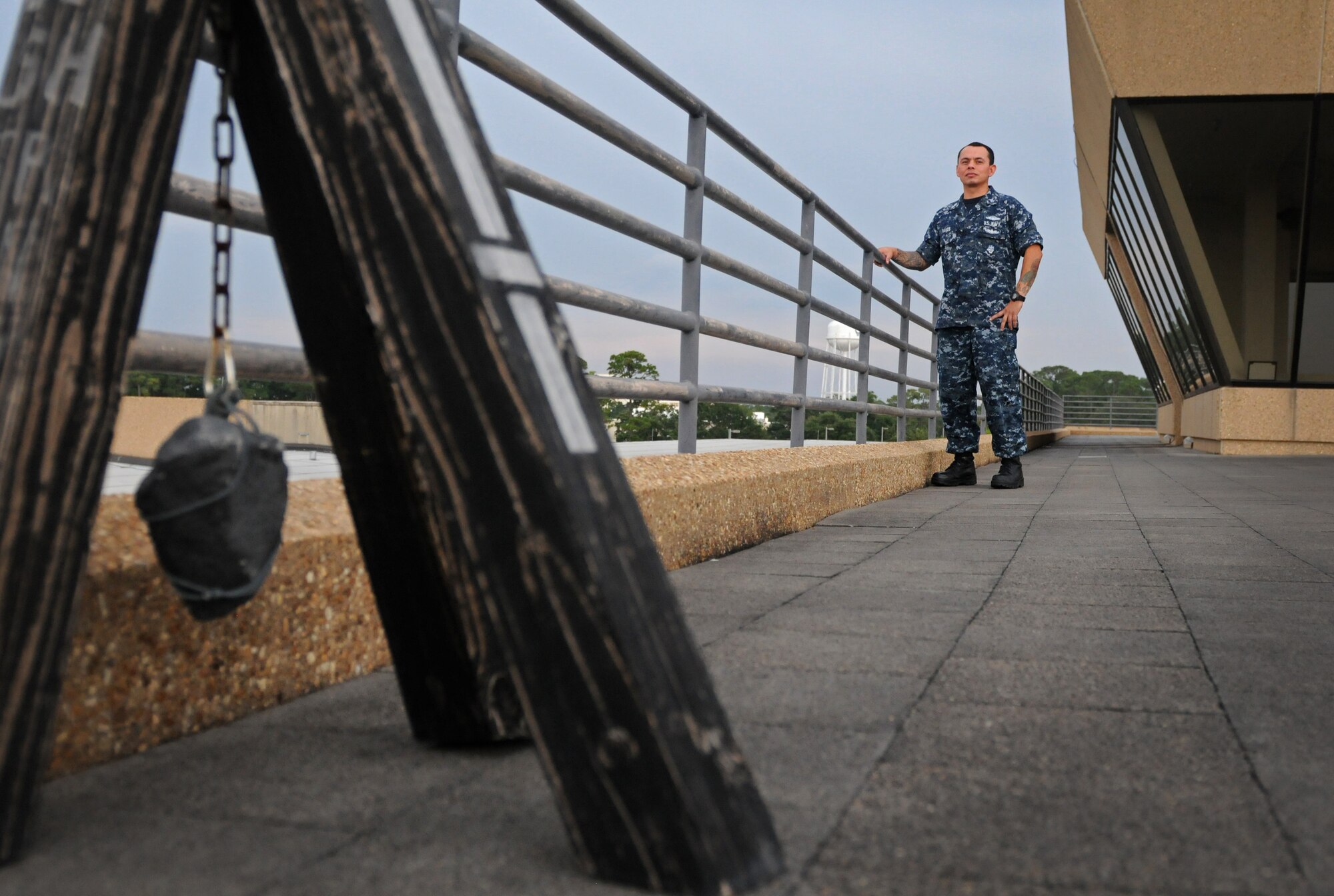 U.S. Navy Aerographer’s Mate 1st Class Michael Ramos, Center for Naval Aviation Training Unit severe convective weather course instructor, stands outside the Weather Training Complex observatory July 21, 2016, on Keesler Air Force Base, Miss. Ramos teaches his students the basics of naval weather training while also showing them how coming together as a unit in a joint military environment makes accomplishing the mission easier. (U.S. Air Force photo by Senior Airman Holly Mansfield/Released)   
