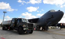 A B-52H Stratofortress is refueled by an R-11 fuel truck on the mass parking area at Minot Air Force Base, N.D., May 2, 2016. Refueling Minot’s muscle is just one of many mission essential tasks performed by 5th LRS Airmen. (U.S. Air Force photo/Senior Airman Kristoffer Kaubisch)