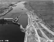 Ice Harbor Lock and Dam upstream of the Tri-Cities on the Lower Snake River celebrated its 50th anniversary of construction by the U.S. Army Corps of Engineers, June 16, 2012 at the dam. It was built from 1956 to 1962 and dedicated by Vice-President Lyndon B. Johnson on May 9, 1962. Corps of Engineers photos. (Looking West at North shore lock construction)