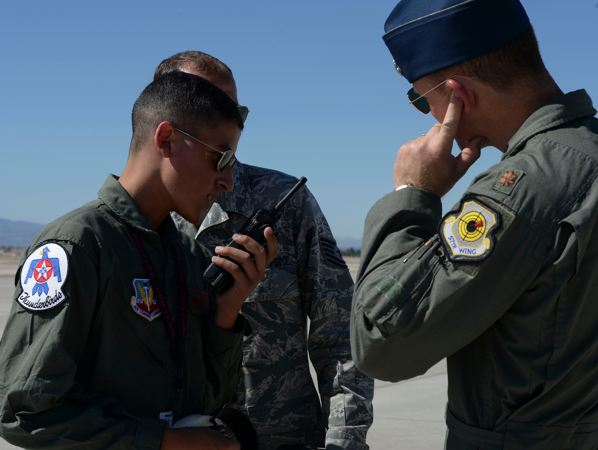 U.S. Air Force Air Demonstration Squadron pilots do a shout-out to Reymond over the radio during their sortie at Nellis Air Force Base, Nev., July 19, 2016. In addition to the shout-out, Reymond’s name was placed on the number two jet. (U.S. Air Force photo by Senior Airman Tabatha McCarthy)