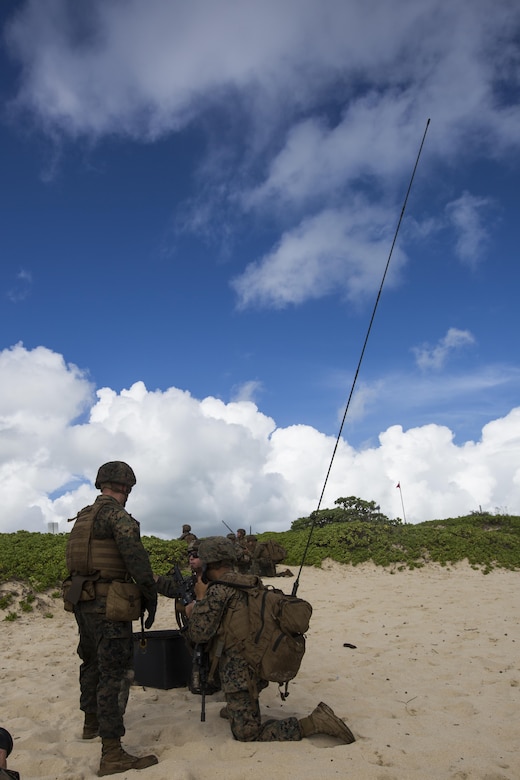 U.S. Marines with Company E, Battalion Landing Team 2nd Battalion, 3rd Marine Regiment, assault a beach during Rim of the Pacific 2016. The assault was launched from USS San Diego and commanded by III Marine Expeditionary Force units aboard USS America. Twenty-six nations, more than 40 ships and submarines, more than 200 aircraft and 25,000 personnel are participating in RIMPAC from June 30 to Aug. 4, in and around the Hawaiian Islands and Southern California. The world's largest international maritime exercise, RIMPAC provides a unique training opportunity that helps participants foster and sustain the cooperative relationships that are critical to ensuring the safety of sea lanes and security in the world's oceans. RIMPAC 2016 is the 25th exercise in the series that began in 1971. (U.S. Marine Corps photo by Lance Cpl. Matthew Casbarro)