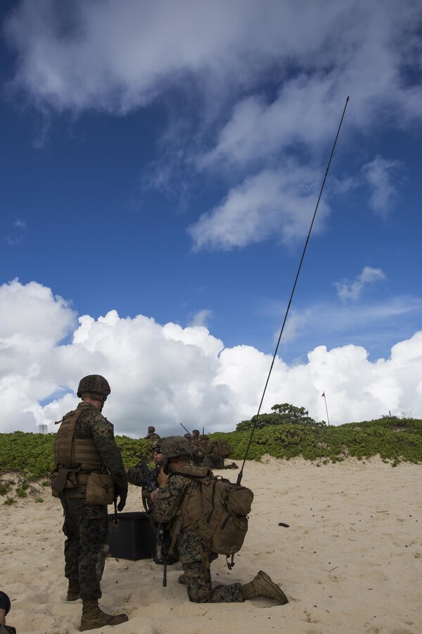 U.S. Marines with Company E, Battalion Landing Team 2nd Battalion, 3rd Marine Regiment, assault a beach during Rim of the Pacific 2016. The assault was launched from USS San Diego and commanded by III Marine Expeditionary Force units aboard USS America. Twenty-six nations, more than 40 ships and submarines, more than 200 aircraft and 25,000 personnel are participating in RIMPAC from June 30 to Aug. 4, in and around the Hawaiian Islands and Southern California. The world's largest international maritime exercise, RIMPAC provides a unique training opportunity that helps participants foster and sustain the cooperative relationships that are critical to ensuring the safety of sea lanes and security in the world's oceans. RIMPAC 2016 is the 25th exercise in the series that began in 1971. (U.S. Marine Corps photo by Lance Cpl. Matthew Casbarro)