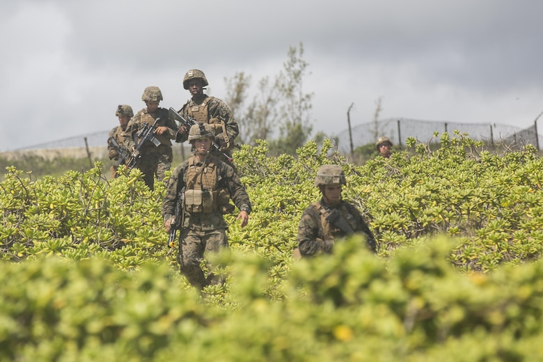 U.S. Marines with Company E, Battalion Landing Team 2nd Battalion, 3rd Marine Regiment, assault a beach during Rim of the Pacific 2016. Twenty-six nations, more than 40 ships and submarines, more than 200 aircraft and 25,000 personnel are participating in RIMPAC from June 30 to Aug. 4, in and around the Hawaiian Islands and Southern California. The world's largest international maritime exercise, RIMPAC provides a unique training opportunity that helps participants foster and sustain the cooperative relationships that are critical to ensuring the safety of sea lanes and security in the world's oceans. RIMPAC 2016 is the 25th exercise in the series that began in 1971. (U.S. Marine Corps photo by Lance Cpl. Matthew Casbarro)