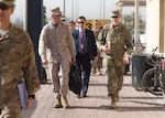 Marine Corps Gen. Joe Dunford, chairman of the Joint Chiefs of Staff, speaks to Army Lt. Gen. Sean MacFarland, commander of Combined Joint Task Force Operation Inherent Resolve, in Baghdad, July 31, 2016. Dunford is visiting Iraq to assess the campaign against the Islamic State of Iraq and the Levant. DoD Photo by Navy Petty Officer 2nd Class Dominique A. Pineiro