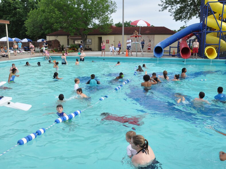 People enjoy a refreshing dip in the Barksdale Air Force Base, La., pool on a hot summer day. The pool is open Tuesday through Sunday, every week, from Memorial Day until Labor Day. (Courtesy photo)