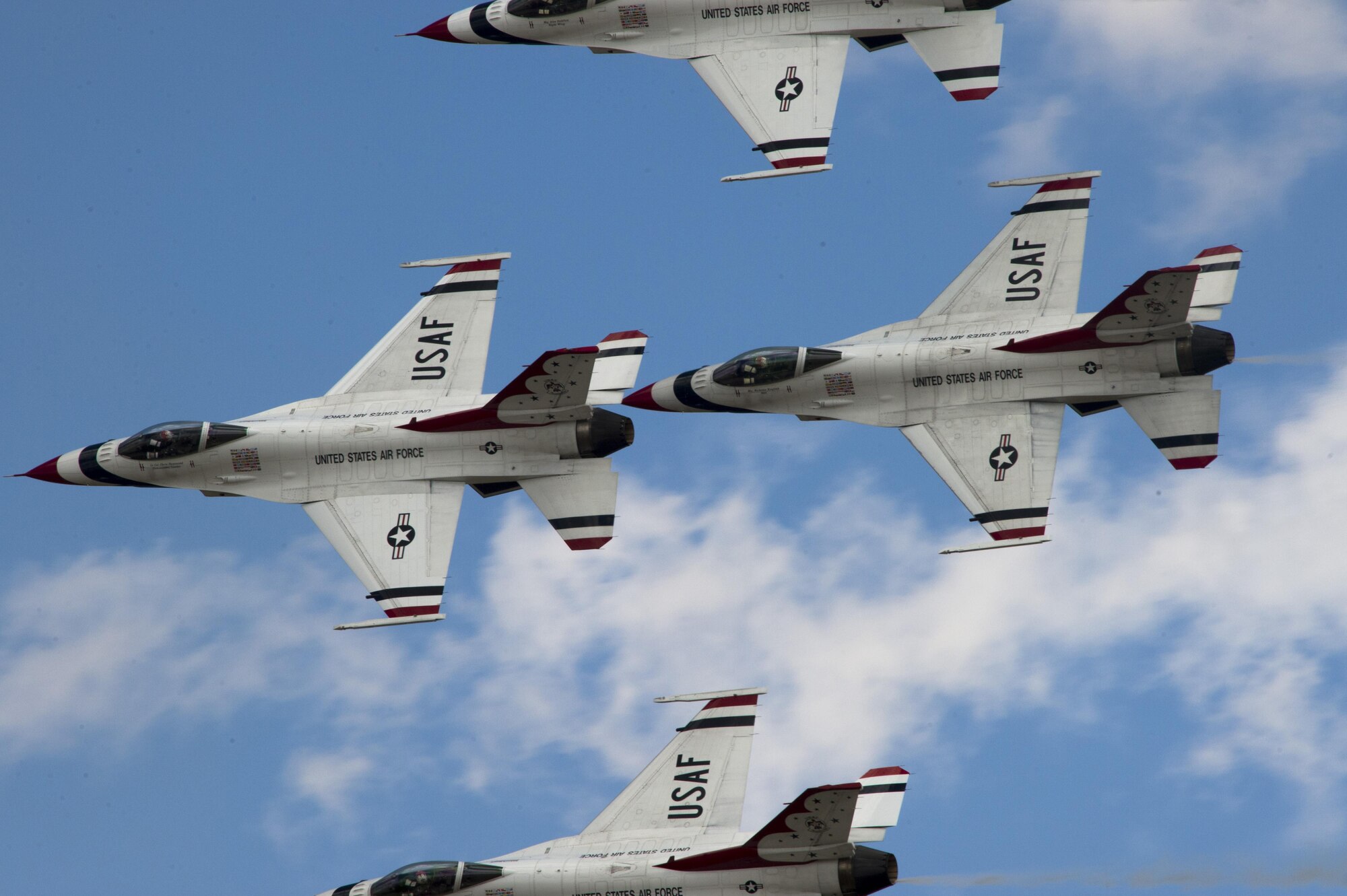 The U.S. Air Force Thunderbirds perform an aerial demonstration during the Cannon Air Show, May 28, 2016, at Cannon Air Force Base, N.M. The 2016 Cannon Air Show highlights the unique capabilities and qualities of Cannon’s Air commandos and also celebrates the long-standing relationship between the 27th Special Operations Wing and the High Plains community. (U.S. Air Force photo/Tech. Sgt. Manuel Martinez)