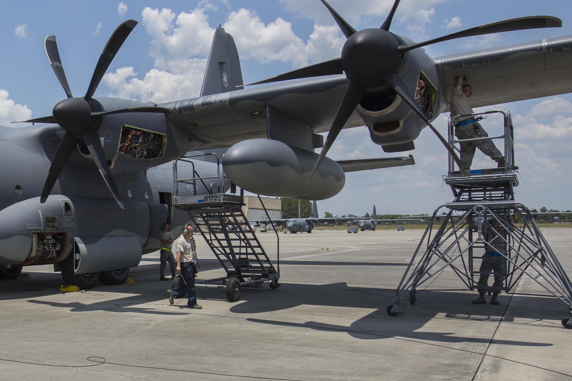 U.S. Air Force Airmen from the 23d Equipment Maintenance Squadron perform an isochronal inspection, May 31, 2016, at Moody Air Force Base, Ga. Airmen test each engine individually so that full attention can be focused on its independent performance. (U.S. Air Force photo by Airman Daniel Snider/Released)