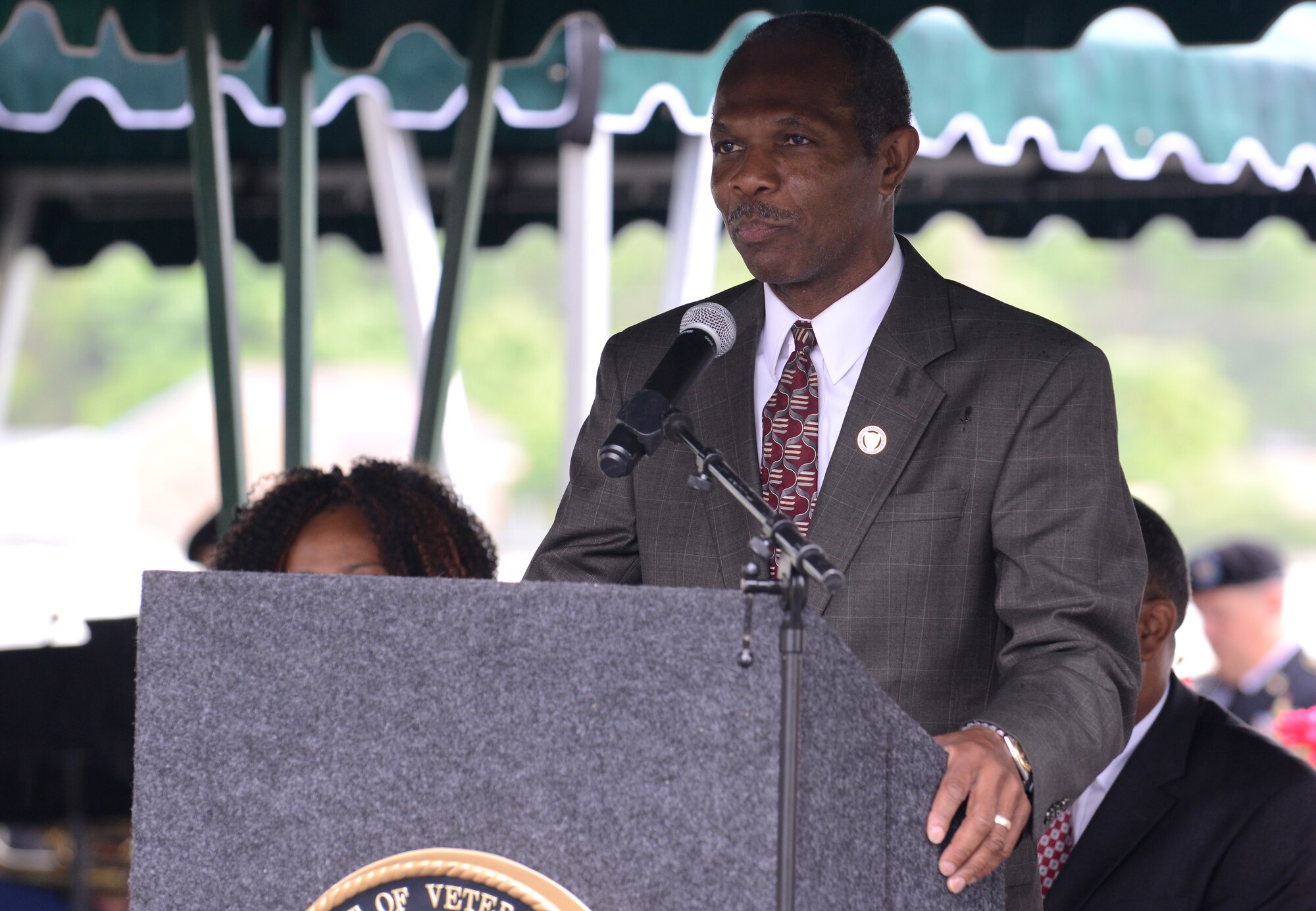 Donnie Tuck, City of Hampton Mayor (elect), speaks during a Memorial Day Ceremony in Hampton, Va., May 30, 2016. The mayor (elect) thanked those who made the ultimate sacrifice and those still currently serving in today’s military. (U.S. Air Force photo by Staff Sgt. Teresa J. Cleveland)
