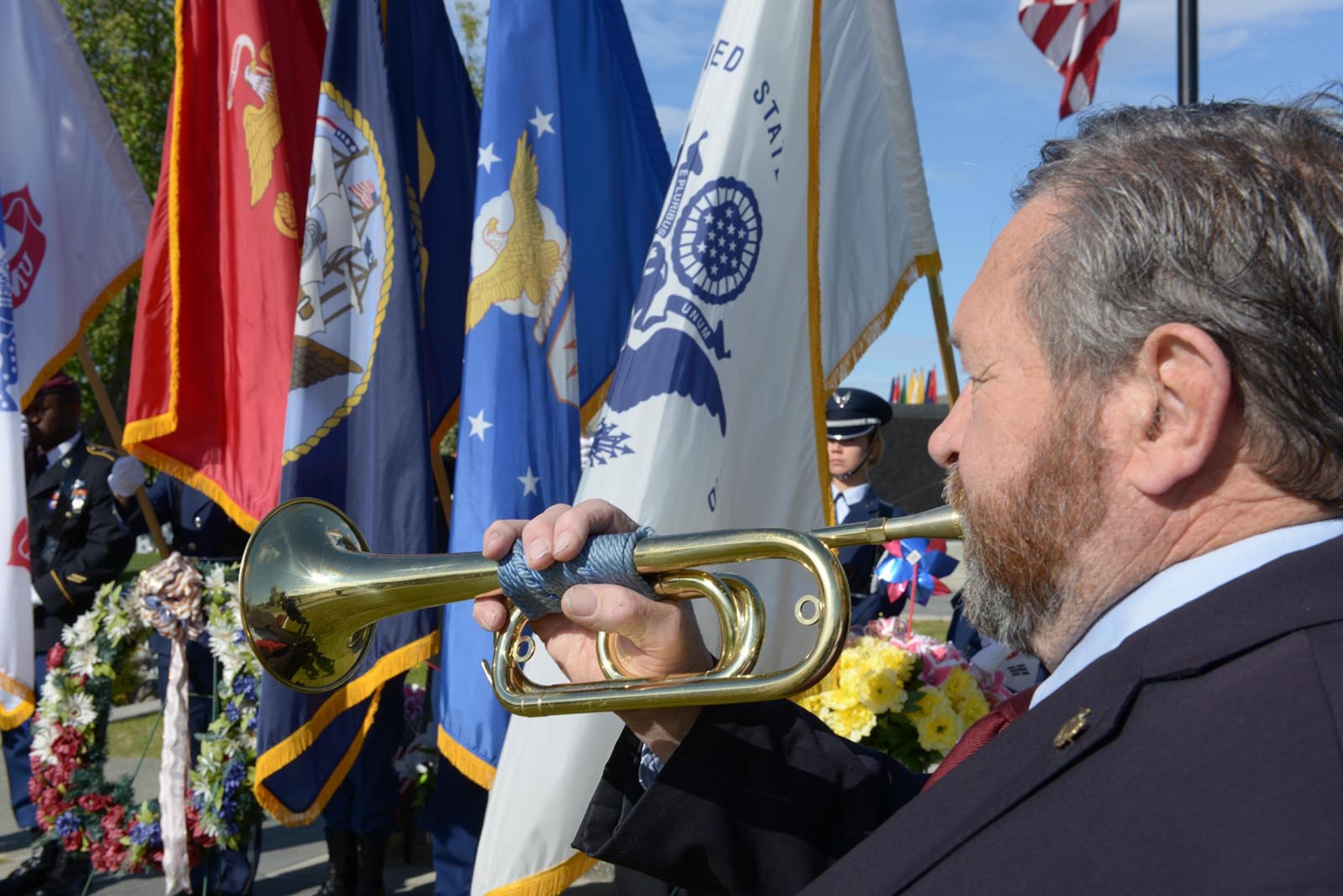 Gene Horner rehearses Taps with the joint armed forces color team prior to the city of Anchorage annual Memorial Day Ceremony, May 30, 2016. Memorial Day Is a day dedicated to the remembrance of the more than one million service members who gave their lives to secure American freedoms. (U.S. Air Force Photo by Staff Sgt. William Banton)