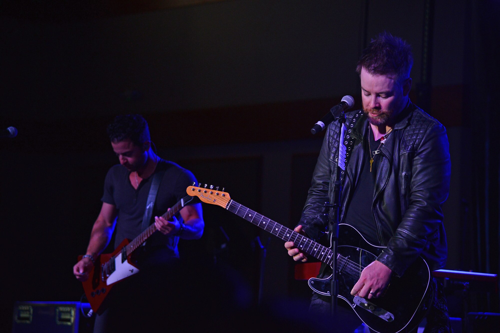 Nashville singer-songwriter David Cook, helped Malmstrom kick off the Memorial Day weekend by performing for more than 300 Airmen and their family members at the Grizzly Bend May 28. Cook said playing for military bases helps him to understand what the military endures while protecting and serving the country. (U.S. Air Force photo/ Airman 1st Class Daniel Brosam)