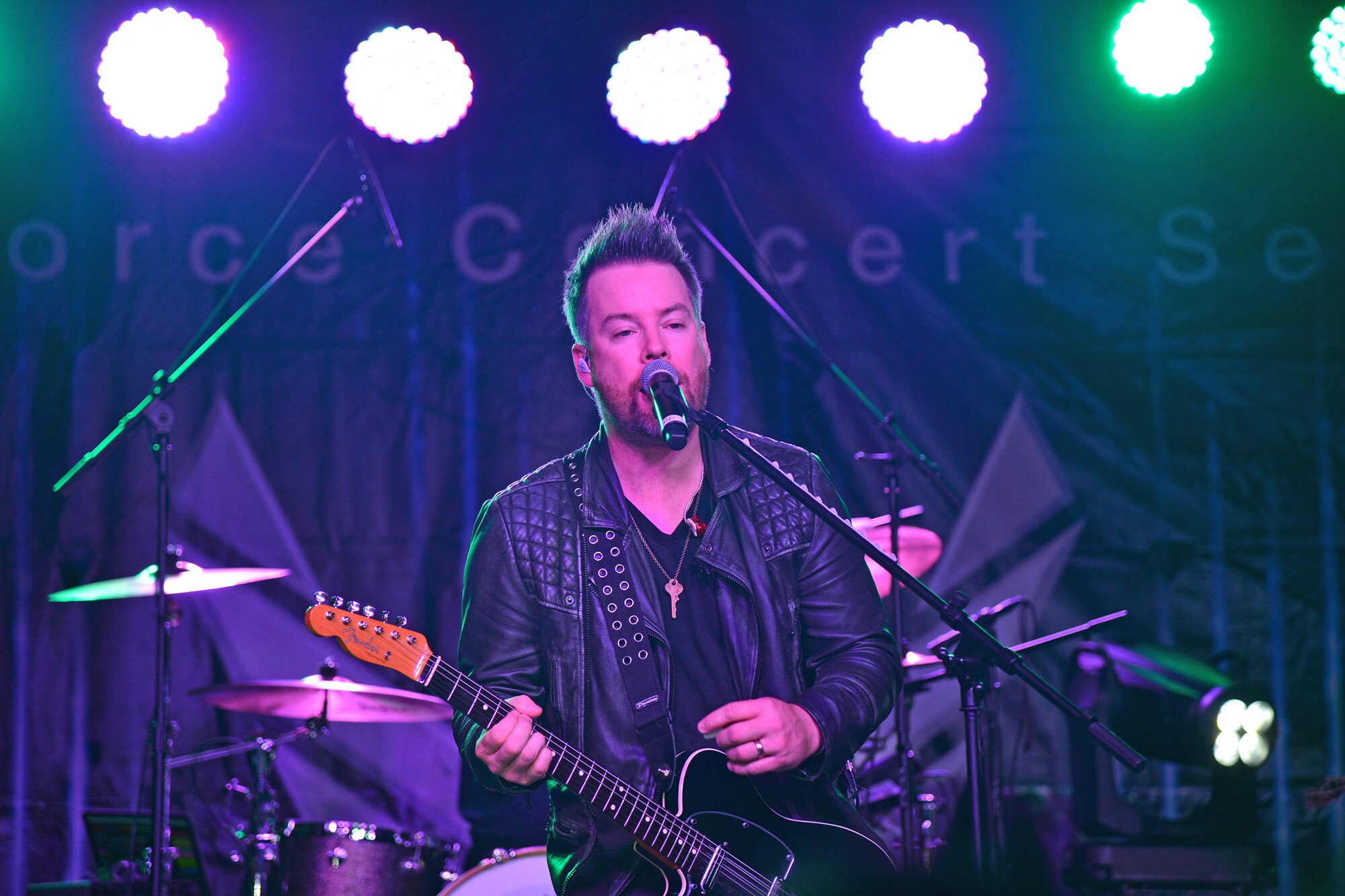 Nashville singer-songwriter David Cook, helped Malmstrom kick off the Memorial Day weekend by performing for more than 300 Airmen and their family members at the Grizzly Bend May 28. The band played for nearly two hours and sang more than 15 songs from two of their albums. (U.S. Air Force photo/ Airman 1st Class Daniel Brosam)