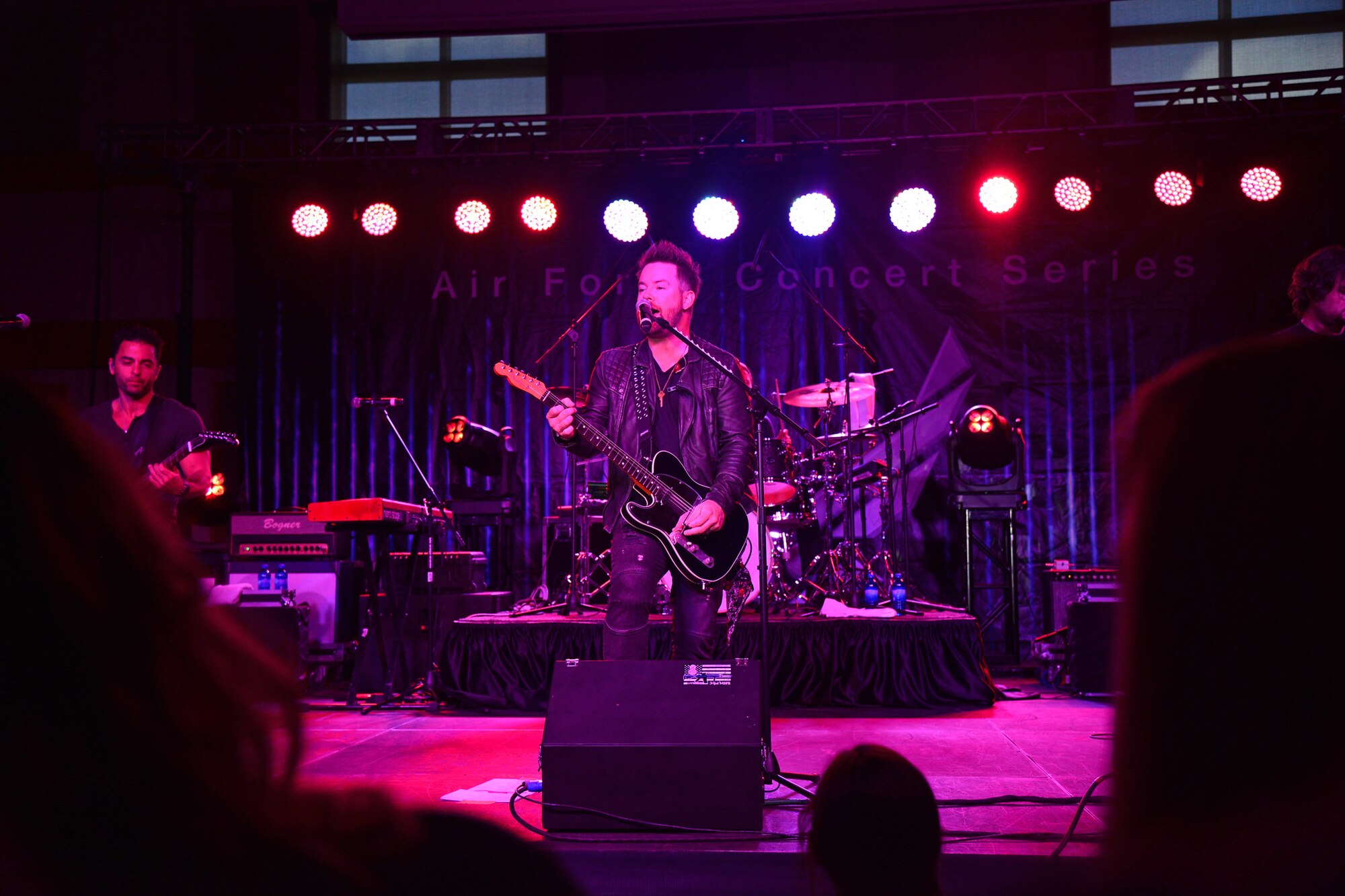 Nashville singer-songwriter David Cook, helped Malmstrom kick off the Memorial Day weekend by performing for more than 300 Airmen and their family members at the Grizzly Bend May 28. Malmstrom was one of 16 Air Force bases Cook and his band are touring in 2016. (U.S. Air Force photo/ Airman 1st Class Daniel Brosam)