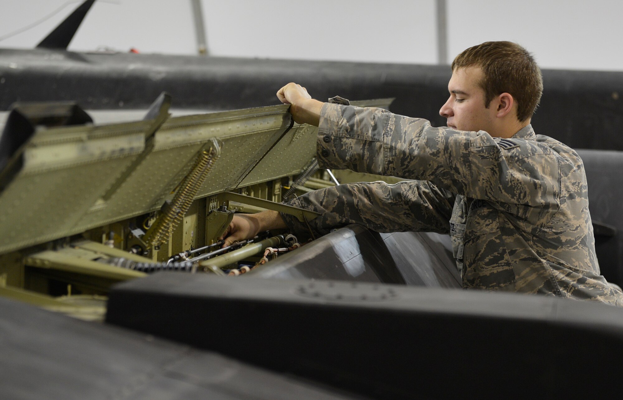 A 380th Expeditionary Maintenance Group U-2 Dragon Lady maintainer inspects the wing of a U-2 at an undisclosed location in Southwest Asia May 24, 2016. The U-2 provides high-altitude, all-weather surveillance and reconnaissance in direct support of U.S. and allied forces.