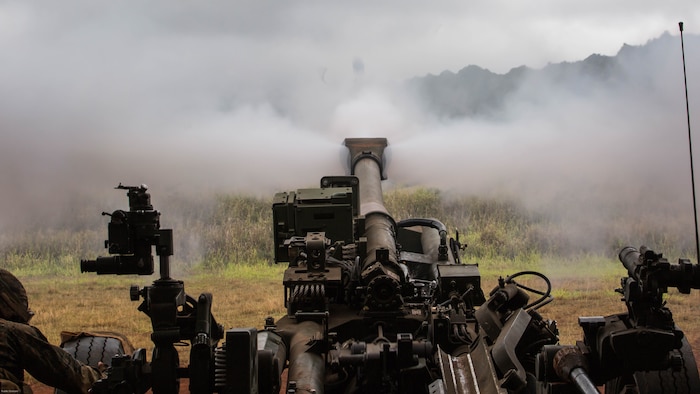Marines from Alpha Battery, 1st Battalion, 12th Marine Regiment’s “Kings of Battles,” fire off an artillery round from an M777 Lightweight 155mm howitzer during Spartan Fury, an annual pre-deployment exercise, aboard the Schofield Range Facility on May 4th, 2016.  Spartan Fury is one of three annual battalion level exercises to help improve sustainment training for future deployments. The objective of this five-day exercise is to support 3rd Regiment by providing direct and indirect artillery strikes. 