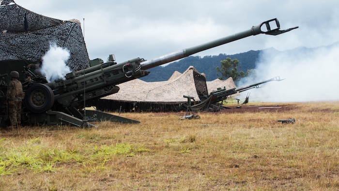 Marines from Alpha Battery, 1st Battalion, 12th Marine Regiment’s “Kings of Battles,” fire off artillery rounds from their M777 Lightweight 155mm howitzers during Spartan Fury, an annual pre-deployment exercise, aboard the Schofield Range Facility on May 4th, 2016.  Spartan Fury is one of three annual battalion level exercises to help improve sustainment training for future deployments. The objective of this five-day exercise is to support 3rd Regiment by providing direct and indirect artillery strikes. 