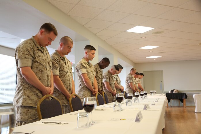 NAVAL SUPPORT FACILITY INDIAN HEAD, Md. – Corporals with Chemical Biological Incident Response Force (CBIRF), U.S. Marine Corps Forces Command (MARFORCOM), graduate from command sponsored Corporals Leadership Course during a ceremony at Naval Support Facility Indian Head, Md., May 27, 2016. The night before, the Marines tested their refined customs and courtesies during a Mess Night with Gunnery Sgt. Amber T. Chavarria, faculty advisor at Staff Noncommissioned Officer Academy, Marine Corps Base Quantico, Va., as the event’s guest of honor. The noncommissioned officers completed the 3 week course curriculum that included sword and guidon manual, land navigation, Marine Corps promotion system for sergeants and below and other small unit leader skills and traits. (Official USMC Photos by Sgt. Santiago G. Colon Jr. and Sgt. Jonathan S. Herrera)