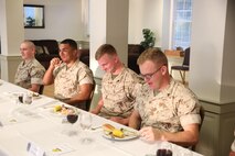 NAVAL SUPPORT FACILITY INDIAN HEAD, Md. – Corporals with Chemical Biological Incident Response Force (CBIRF), U.S. Marine Corps Forces Command (MARFORCOM), graduate from command sponsored Corporals Leadership Course during a ceremony at Naval Support Facility Indian Head, Md., May 27, 2016. The night before, the Marines tested their refined customs and courtesies during a Mess Night with Gunnery Sgt. Amber T. Chavarria, faculty advisor at Staff Noncommissioned Officer Academy, Marine Corps Base Quantico, Va., as the event’s guest of honor. The noncommissioned officers completed the 3 week course curriculum that included sword and guidon manual, land navigation, Marine Corps promotion system for sergeants and below and other small unit leader skills and traits. (Official USMC Photos by Sgt. Santiago G. Colon Jr. and Sgt. Jonathan S. Herrera)