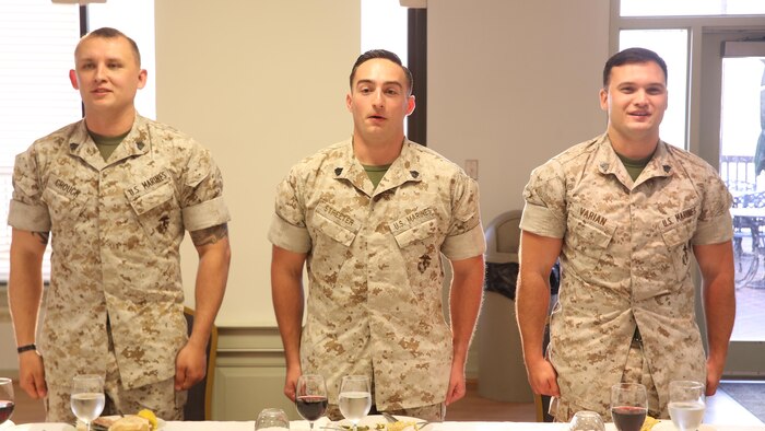 NAVAL SUPPORT FACILITY INDIAN HEAD, Md. – Corporals with Chemical Biological Incident Response Force (CBIRF), U.S. Marine Corps Forces Command (MARFORCOM), graduate from command sponsored Corporals Leadership Course during a ceremony at Naval Support Facility Indian Head, Md., May 27, 2016. The night before, the Marines tested their refined customs and courtesies during a Mess Night with Gunnery Sgt. Amber T. Chavarria, faculty advisor at Staff Noncommissioned Officer Academy, Marine Corps Base Quantico, Va., as the event’s guest of honor. The noncommissioned officers completed the 3 week course curriculum that included sword and guidon manual, land navigation, Marine Corps promotion system for sergeants and below and other small unit leader skills and traits. (Official USMC Photos by Sgt. Santiago G. Colon Jr. and Sgt. Jonathan S. Herrera)