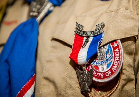 An Eagle Scout medal rests on the uniform of Matthew O’Connor, a Boy Scouts of America Troop 165 Eagle Scout, after a recognition ceremony in the base chapel at Spangdahlem Air Base, Germany, May 18, 2016. More than two million scouts represent the top five percent who earned the rank of Eagle Scout since 1912. (U.S. Air Force photo by Airman 1st Class Timothy Kim/Released)