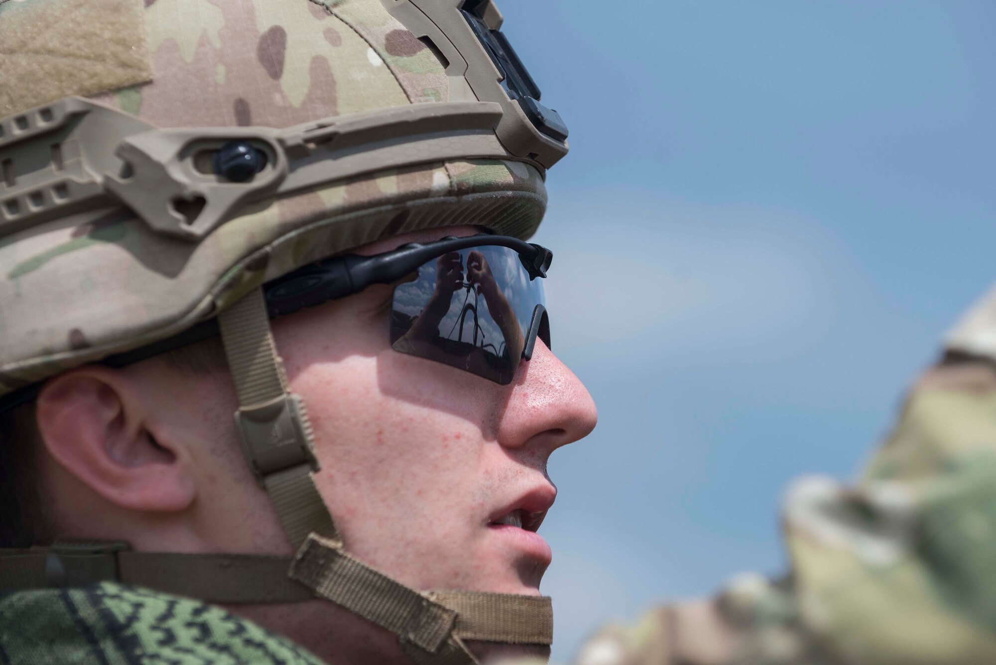 U.S. Air Force Senior Airman Alex Johnson, 39th Civil Engineer Squadron explosive ordnance disposal journeyman, secures a rope during a training exercise May 17, 2016, at Incirlik Air Base, Turkey. The rope was used to remotely interrogate a simulated improvised explosive device. (U.S. Air Force photo by Senior Airman John Nieves Camacho/Released)