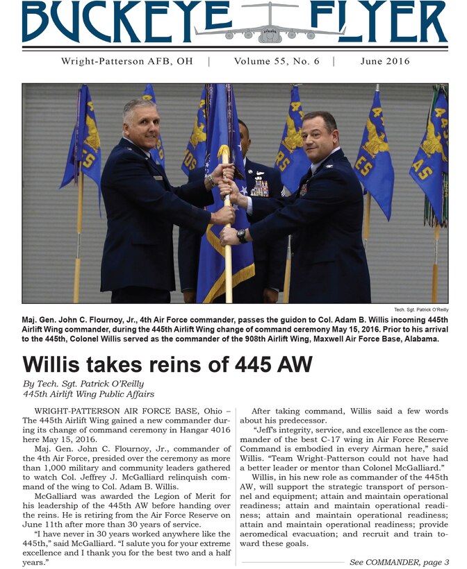 The Buckeye Flyer is the official publication of the 445th Airlift Wing and includes eight pages of stories, photos and features. (U.S. Air Force photo)