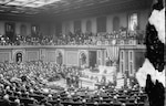 Opening of 64th Congress, 1915. This session took place in the year that debate on the National Defense Act began, eventually leading to the measure becoming Public Law 64-85.