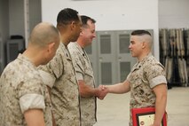 NAVAL SUPPORT FACILITY INDIAN HEAD, Md. – Corporals with Chemical Biological Incident Response Force (CBIRF), U.S. Marine Corps Forces Command (MARFORCOM), graduate from command sponsored Corporals Leadership Course during a ceremony at Naval Support Facility Indian Head, Md., May 27, 2016. The night before, the Marines tested their refined customs and courtesies during a Mess Night with Gunnery Sgt. Amber T. Chavarria, faculty advisor at Staff Noncommissioned Officer Academy, Marine Corps Base Quantico, Va., as the event’s guest of honor. The noncommissioned officers completed the 3 week course curriculum that included sword and guidon manual, land navigation, Marine Corps promotion system for sergeants and below and other small unit leader skills and traits. (Official USMC Photos by Sgt. Santiago G. Colon Jr. and Sgt. Jonathan S. Herrera)