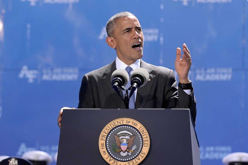 President Barack Obama delivers the commencement address to the Class of 2016 at the U.S. Air Force Academy in Colorado Springs, Colo., June 2, 2016. Air Force photo by Bill Evans