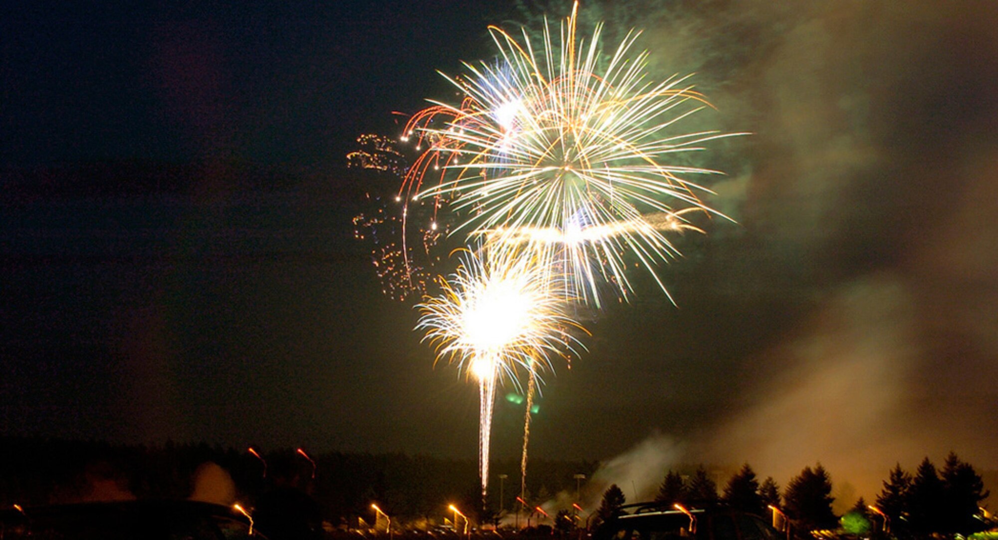 Members of Joint Base Lewis-McChord watch fireworks exploding during the July 4, 2015 celebration. 