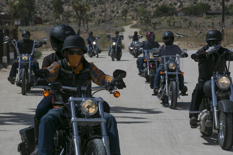 Marines, sailors, veterans and community members pull into Pappy and Harriet’s in Yucca Valley, Calif., for lunch during the Substance Abuse Program’s Freedom to Ride, Ride for Freedom Sober Motorcycle Ride May 20, 2016. More than 40 motorcycle riders attended the event to raise awareness of the dangers of substance abuse. (Official Marine Corps photo by Lance Cpl. Dave Flores/Released)