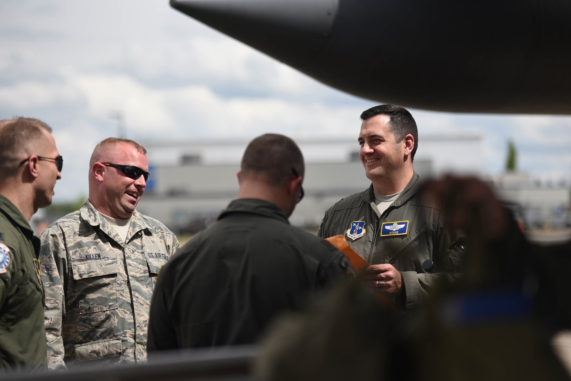 Airmen from the 123rd Airlift Wing arrive in Edmonton, Canada, May 28, 2016 for Exercise Maple Flag. More than 30 Kentucky Air Guardsmen are participating in the aerial combat training exercise, which includes military forces from multiple countries. (U.S. Air National Guard photo by Senior Airman Joshua Horton)