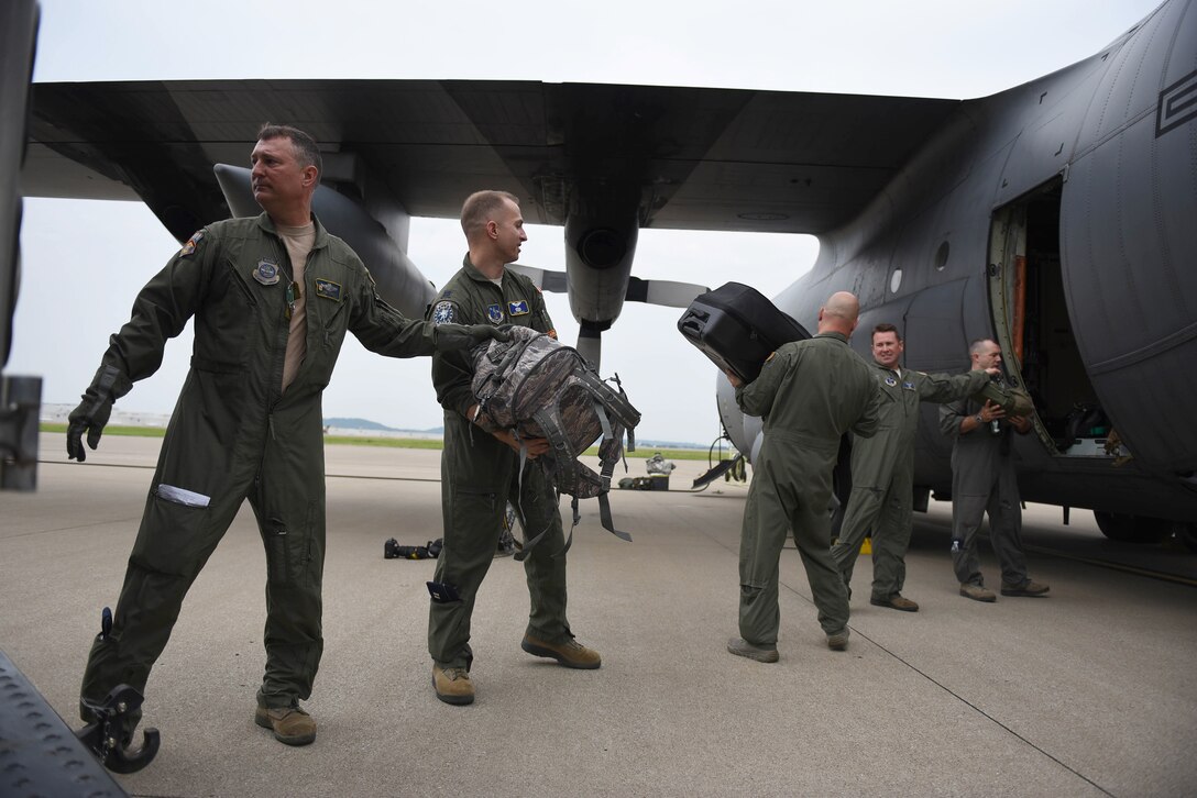 Airmen from the 123rd Airlift Wing load a Kentucky Air National Guard C-130 aircraft at the Kentucky Air National Guard Base in Louisville, Ky., on May 28, 2016, before departing to Canada to participate in Exercise Maple Flag. The aerial combat training simulation involves forces from multiple countries. (U.S. Air National Guard photo by Senior Airman Joshua Horton)