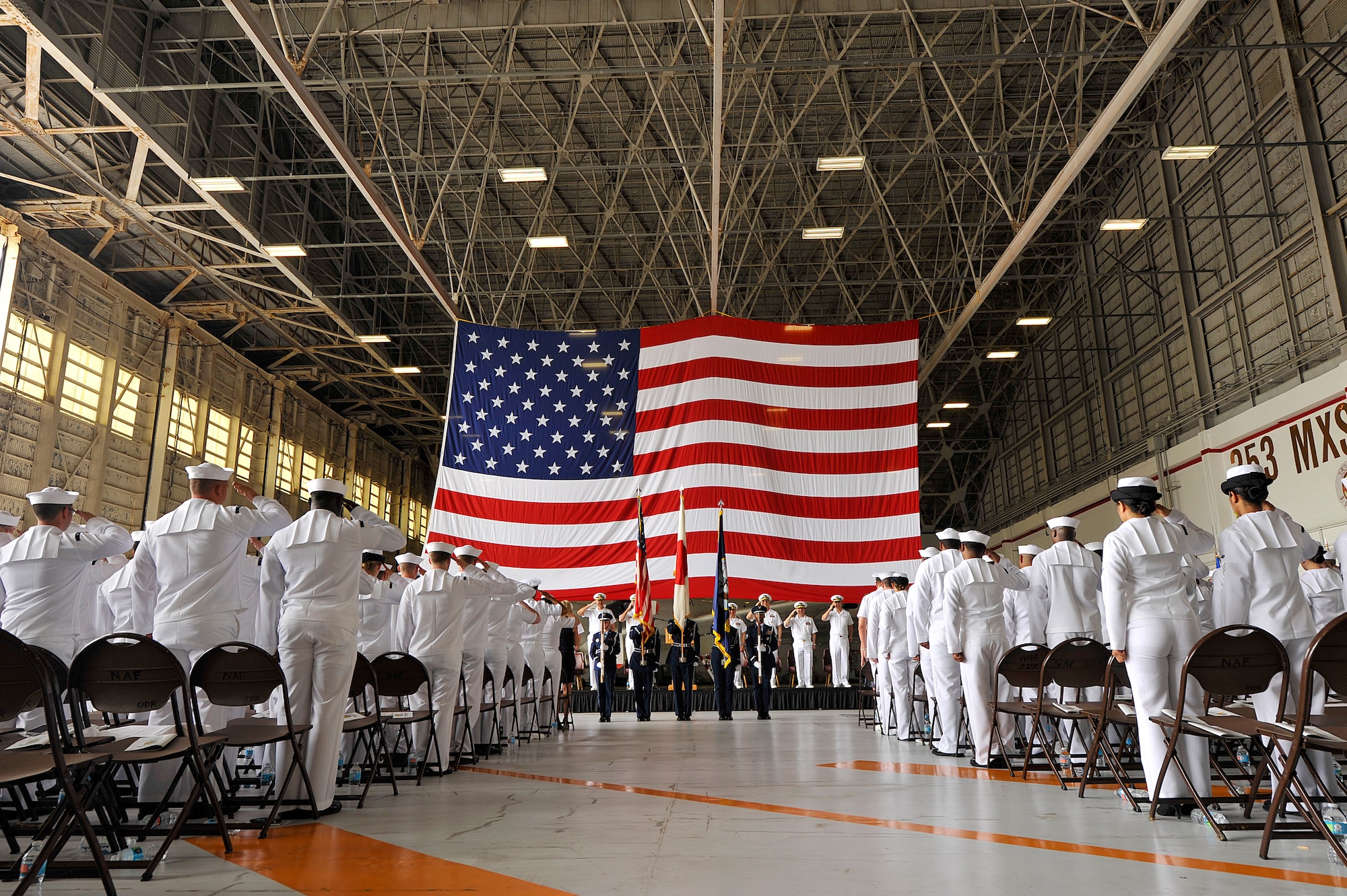 The Patrol Squadron Forty holds change of command ceremony, June 2, 2016, at Kadena Air Base, Japan. During the ceremony, Cmdr. Aaron Shoemaker was relieved by Cmdr. Timothy Thompson as commander of Patrol Squadron Forty. (U.S. Air Force photo by Naoto Anazawa)