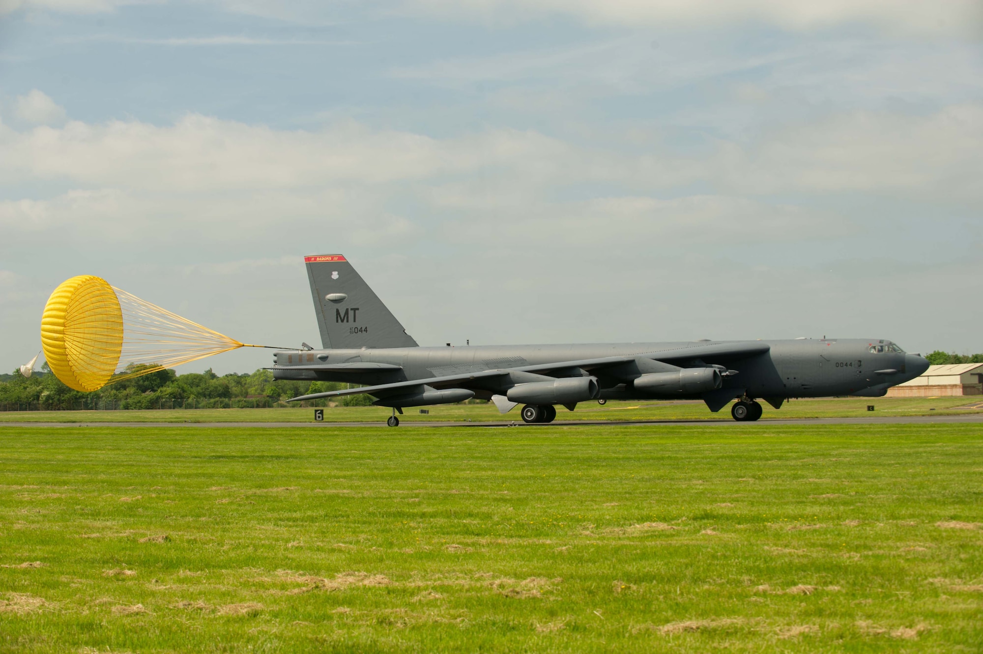A B-52H Stratofortress from Minot Air Force Base, N.D., taxis down the runway at Royal Air Force Fairford, United Kingdom, in support of exercises Saber Strike 16 and BALTOPS 16, June 2, 2016. The B-52 is capable of carrying up to approximately 70,000 lbs. of munitions. These include gravity bombs, cluster bombs, precision guided missiles and joint direct attack munitions.  (U.S. Air Force photo/Senior Airman Sahara L. Fales)