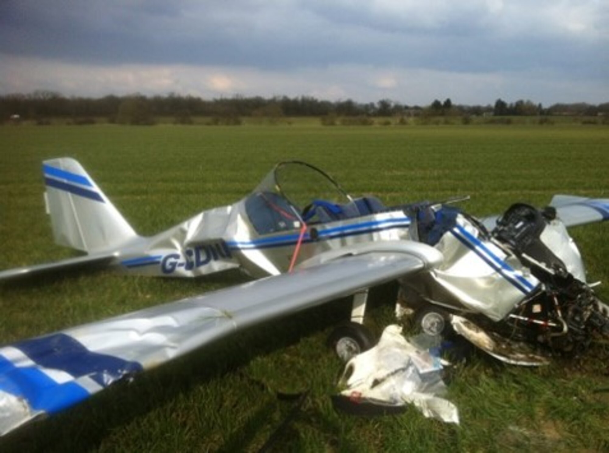 A Microlight aircraft lays wrecked Feb. 27, 2016, in Peterborough, England. The crash took place at the Peterborough Business Airport. (Courtesy photo)