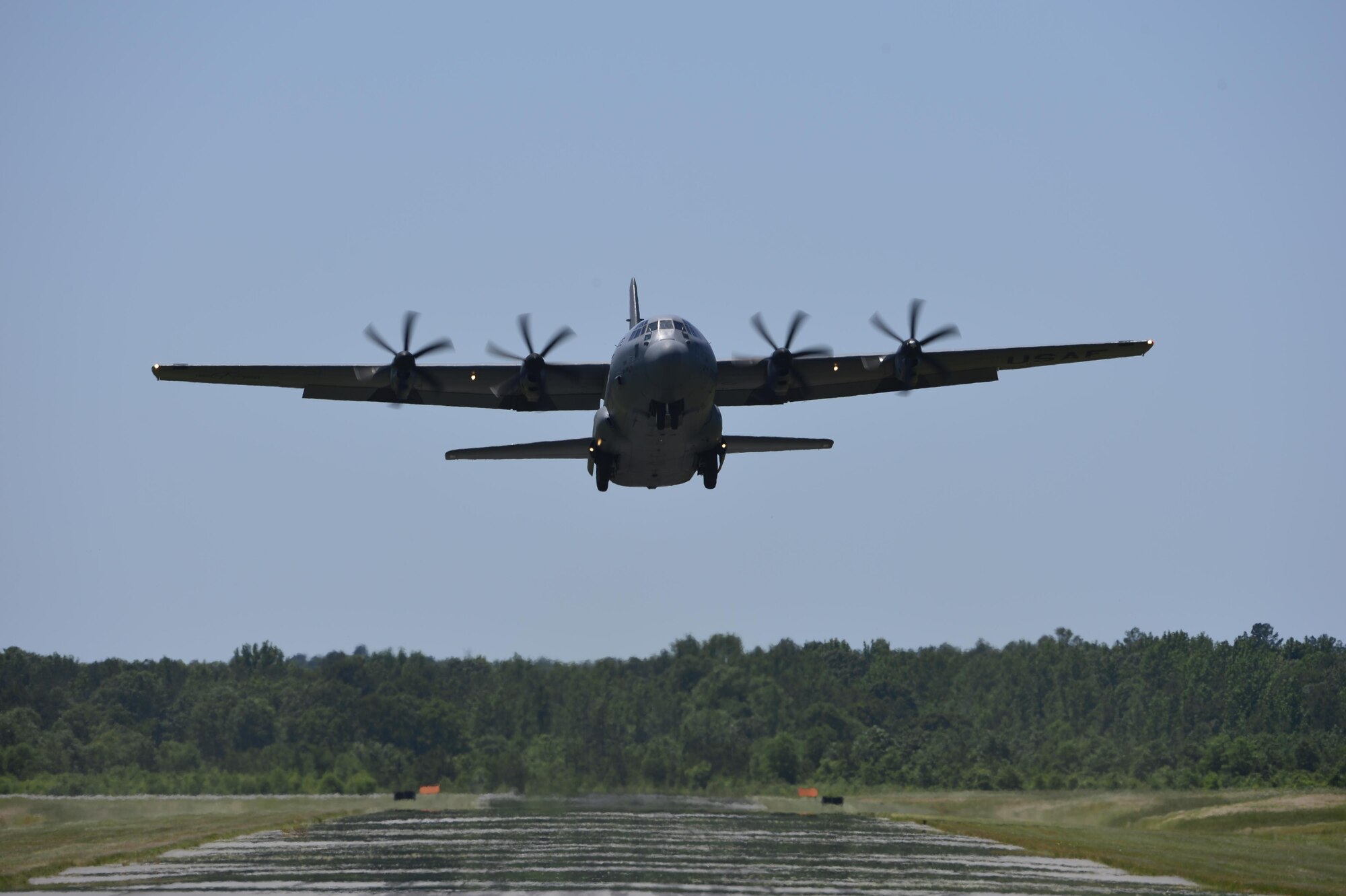 A C-130J Super Hercules assigned to the 19th Airlift Wing takes off from Camp Robinson, Ark., May 13, 2016. (U.S. Air Force photo/Staff Sgt. Jeremy McGuffin) 