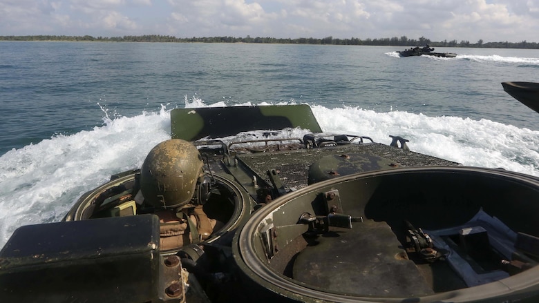 DAU.S. Marines embarked aboard the forward-deployed Whidbey Island Class dock landing ship USS Ashland (LSD 48) , engage in an amphibious transition from ship to shore in support of exercise Cooperation Afloat Readiness and Training at the Darvel Bay, Malaysia, May 30, 2016. CARAT is a series of annual, bilateral maritime exercises between the U.S. Navy, U.S. Marine Corps and the armed forces of nine partner nations to include Bangladesh, Brunei, Cambodia, Indonesia, Malaysia, Singapore, the Philippines, Thailand and Timor-Leste.  The Marines are assigned to Easy Company, 2nd Battalion, 2nd Marines.