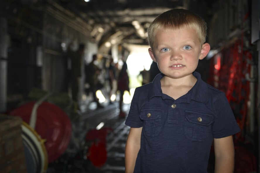 Four-year-old Carson Lester poses for a picture in the back of an MC-130H Combat Talon II during his visit to the 15th Special Operations Squadron, Hurlburt Field, Fla., May 26, 2016. Lester is the star of a photograph taken during a family-photo session that was ‘photobombed’ by a Talon II and was invited to the 15th SOS to get an up-close look at the aircraft.