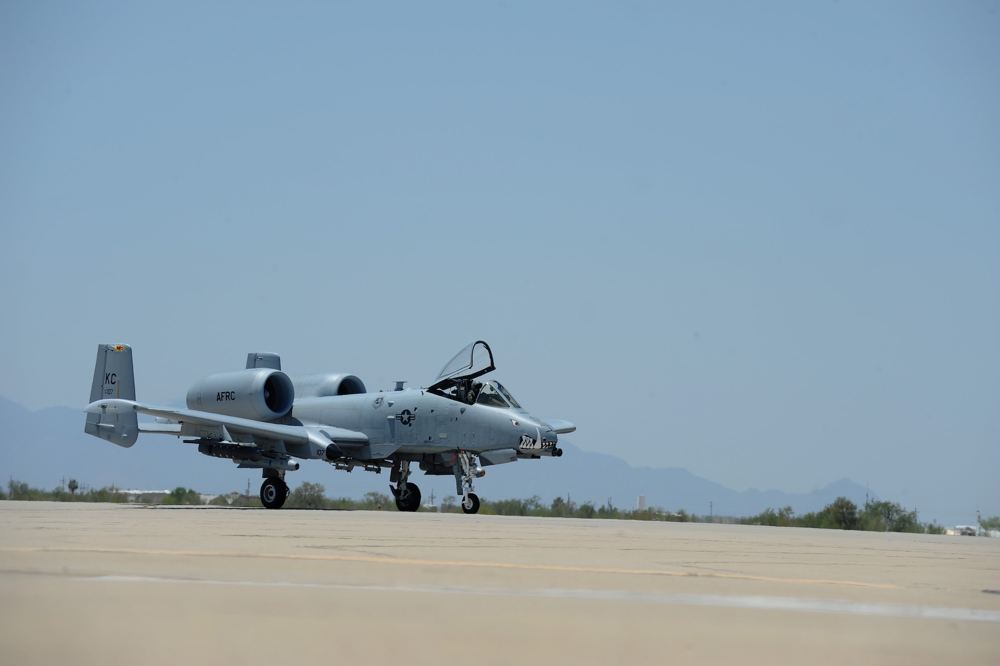 An A-10C Thunderbolt II from the 442nd Fighter Wing, Whiteman Air Force Base, Mo., lands at Davis-Monthan Air Force Base, Ariz., June 2, 2016. A-10s traveled to the Barry M. Goldwater Range to compete in the 2016 Hawgsmoke competition. (U.S. Air Force photo by Airman 1st Class Ashley N. Steffen/Released)