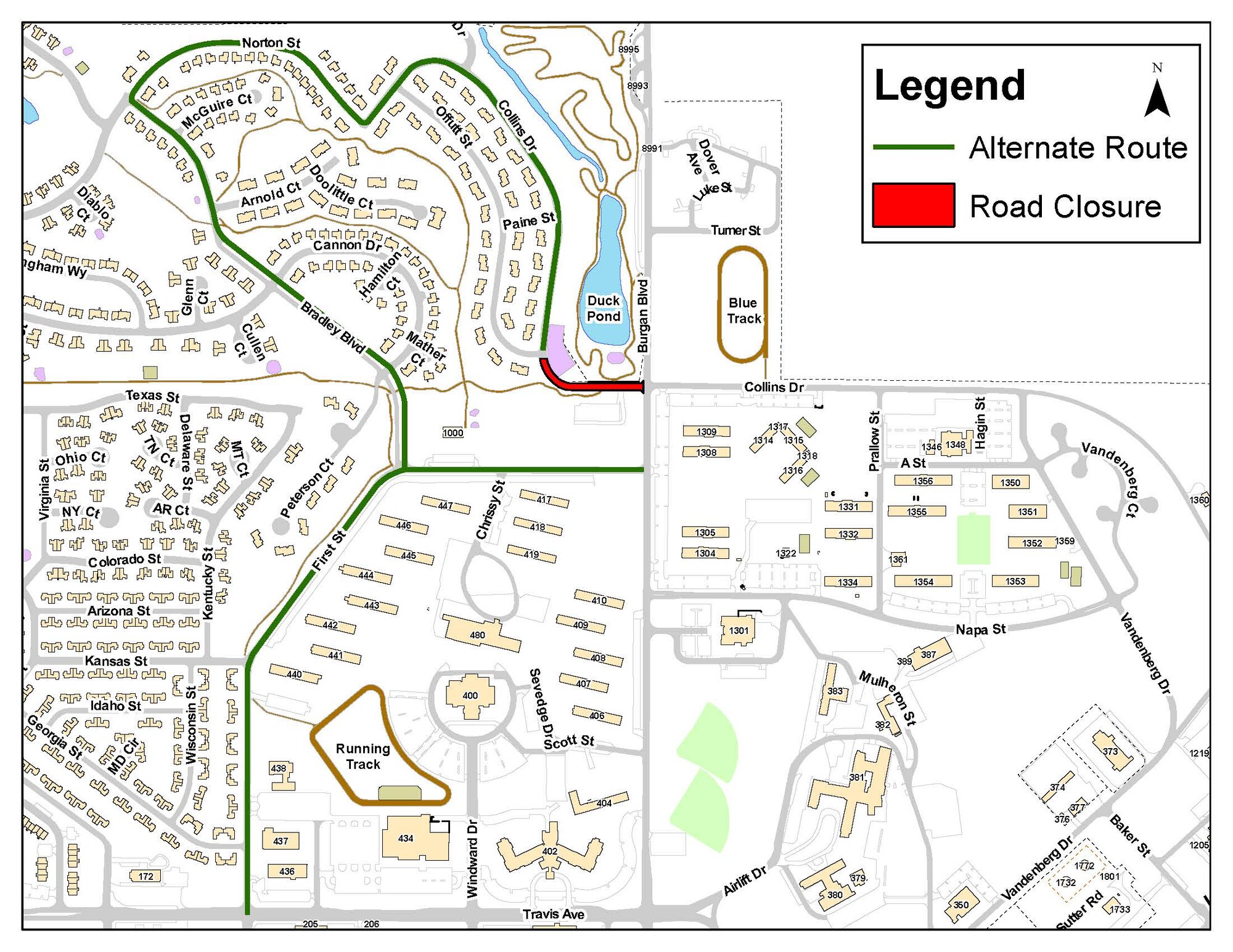 Map of closure on Collins Drive. (Courtesy graphic)
